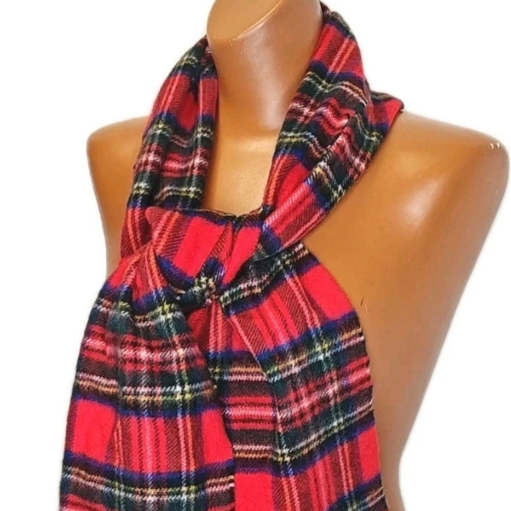 Lyle Scott Scotland Royal Stewart Plaid Fringed Long Scarf Cashmere Holiday Nwt - Picture 4 of 8